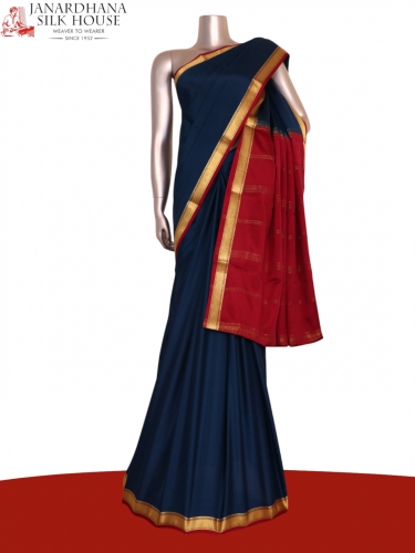 Classic Contrast Pure Mysore Crepe Silk Saree